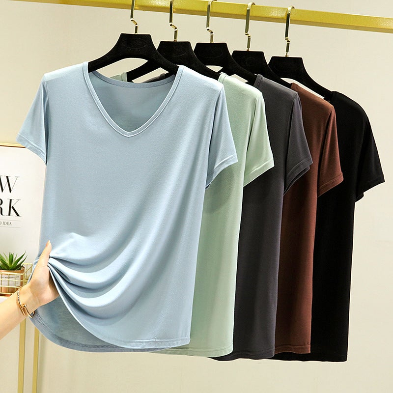 Modal Short-Sleeved T-Shirt Women'S Summer Plus Size Loose V-Neck Base Shirt Outer Wear Thin Inner Casual All-Match Top - Image 3
