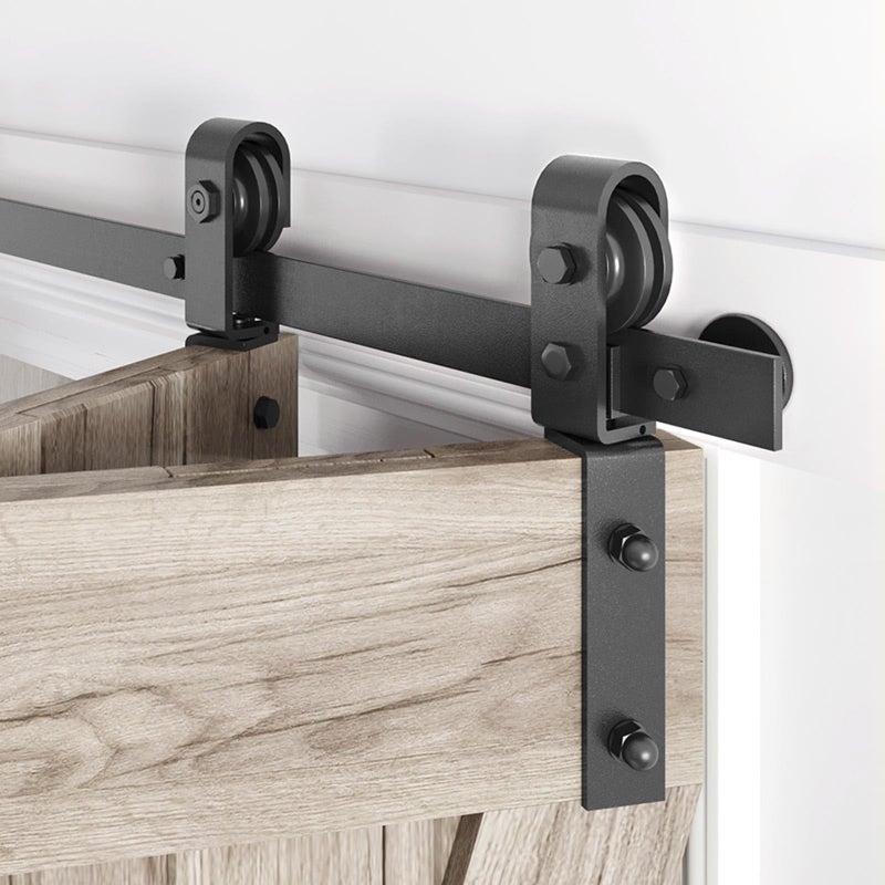 Roymelo 36" Bifold Sliding Barn Door Hardware Track Kit,Side Mounted Black J Shape Roller,Smoothly and Quietly,Assembly Easy,Fit Double 16" Bi-Folding Doors (Door Not Included) - Image 1