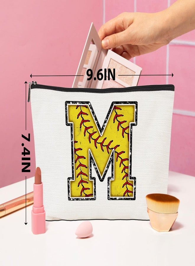 CQM Softball Gifts Initial Monogrammed Cosmetic Bag Letter M Zipper Pouch for Girls Women Softball Player Coach Friend Graduation Birthday Gifts - Image 4