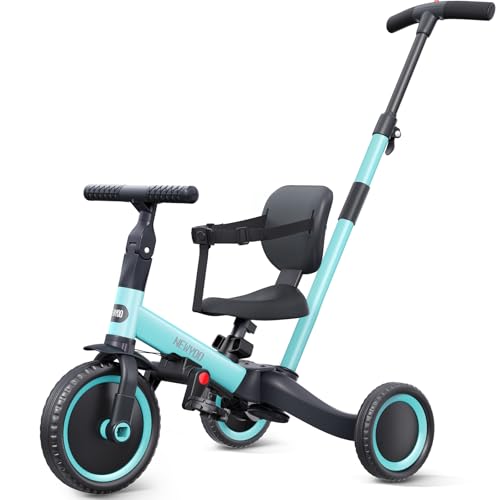 newyoo Tricycles for 13 Year Olds Toddler Bike Birthday Gift and Toy for Boys and Girls Toddler Tricycle with Parent Push Handle Trike with Backrest and Safety Belt Blue TR007 - Image 1