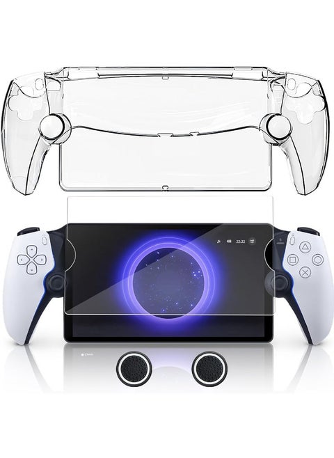 Case for PlayStation Portal Remote Player 3-In-1 Set with Hard PC Case Tempered Film Thumb Cap for PS5 Playstatiofn Portal Accessory Kit