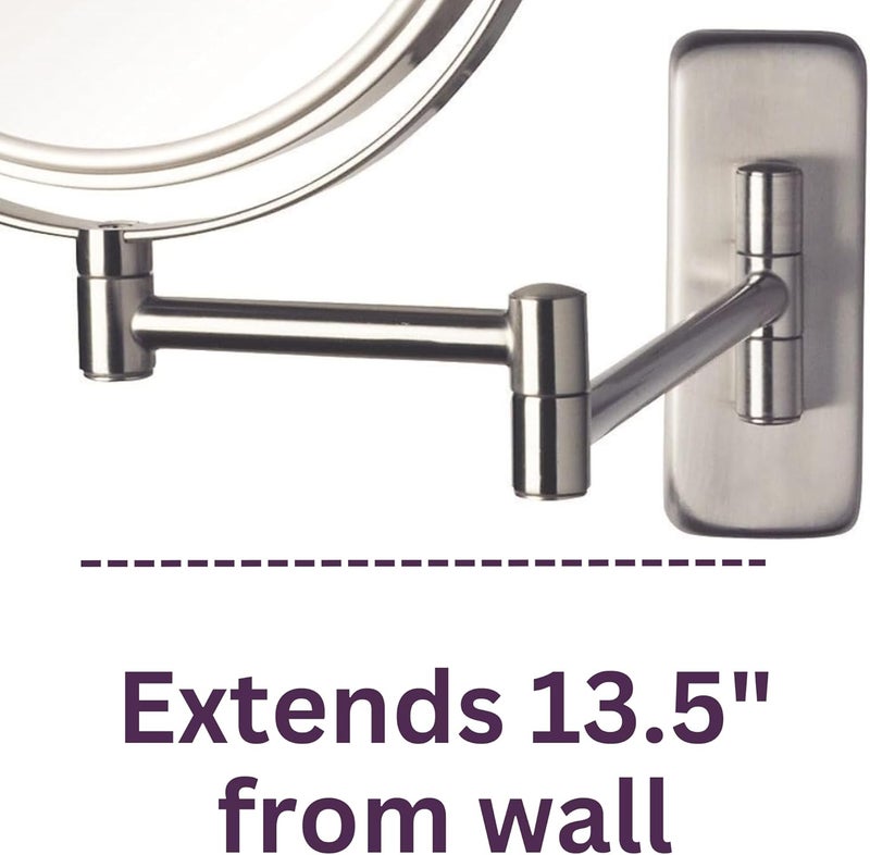 Jerdon Two-Sided Wall Mounted Makeup Mirror with Nickel Finish - 5X/1X Magnification, 8-Inch Diameter, Extends 13.5 Inches - Model JP7506N - Image 4