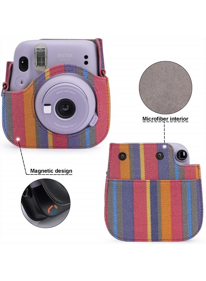 Frankmate Canvas Camera Case Compatible with Fujifilm Instax Mini 11 12 Instant Camera with Adjustable Strap and Pocket (Color Stripes) - Image 3