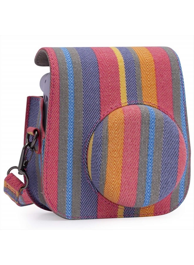Frankmate Canvas Camera Case Compatible with Fujifilm Instax Mini 11 12 Instant Camera with Adjustable Strap and Pocket (Color Stripes) - Image 4