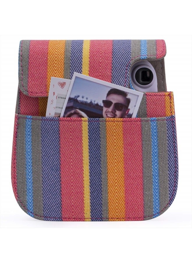 Frankmate Canvas Camera Case Compatible with Fujifilm Instax Mini 11 12 Instant Camera with Adjustable Strap and Pocket (Color Stripes) - Image 2