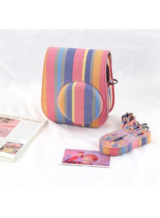 Frankmate Canvas Camera Case Compatible with Fujifilm Instax Mini 11 12 Instant Camera with Adjustable Strap and Pocket (Color Stripes) - Image 5
