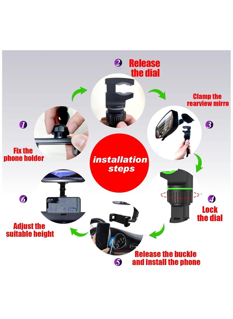 ELTRAZONE New 360° Rearview Mirror Phone Holder,Car Rearview Mirror Mount Phone and GPS Holder,Universal 360 Degrees Rotating Car Phone Holder - Image 4