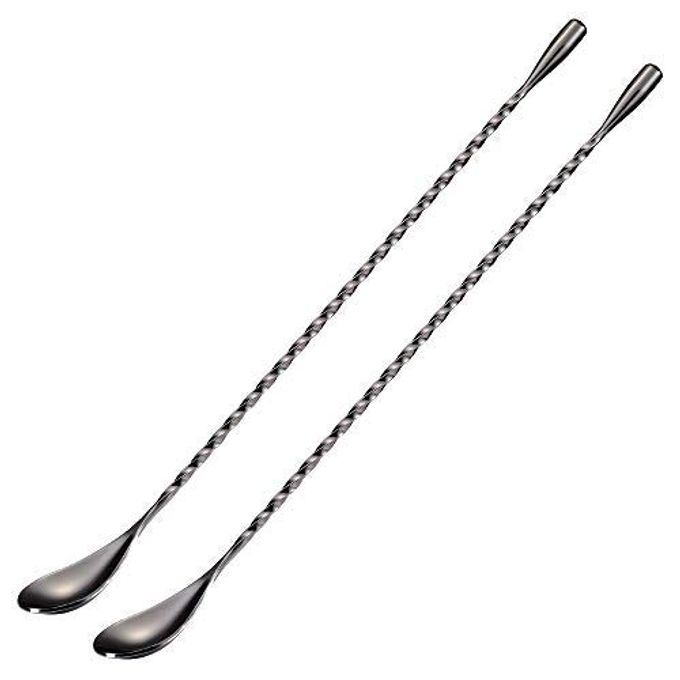 BAR SPOON COCKTAIL MIXING STIRRERS FOR DRINK STAINLESS STEEL 12 INCHES LONG HANDLE BLACK 2 PIECES