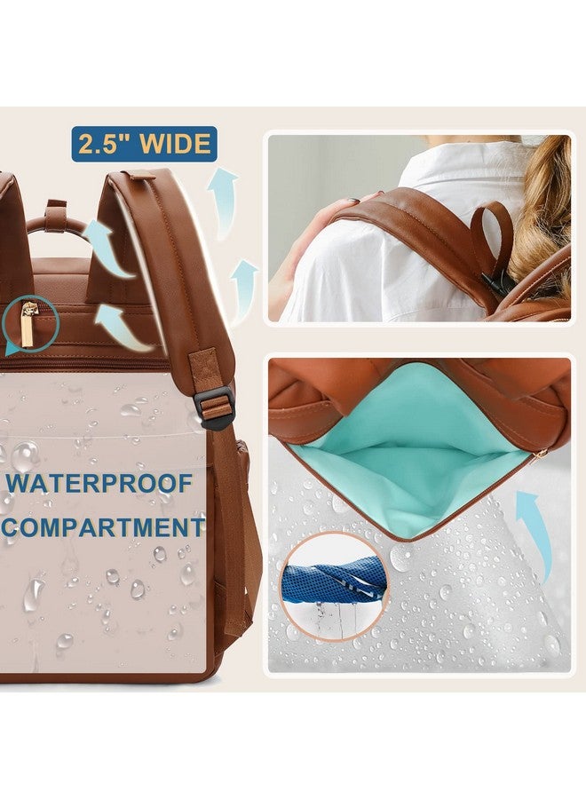 MOMINSIDE حقيبة ظهر حفاضات MOMINSIDE، حقيبة جلدية للأطفال مع 18 جيب، حقيبة حفاضات للنساء الأمهات، حقيبة سفر للأطفال للبنات والأولاد، جيب كبير مبلل، 4 جيوب معزولة، أحزمة لعربة الأطفال، بني - Image 3