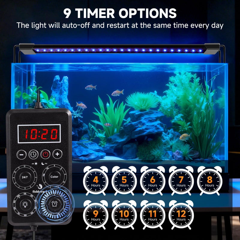 fishkeeper Smart LED Aquarium Light with One-Button Real-Time Sync, 24/7 Mode Full Spectrum Fish Tank Lights, 9 Colors DIY, 9 Timer, 10 Brightness IP68 Waterproof Aquarium Plant Light for 12-18 inch - Image 5