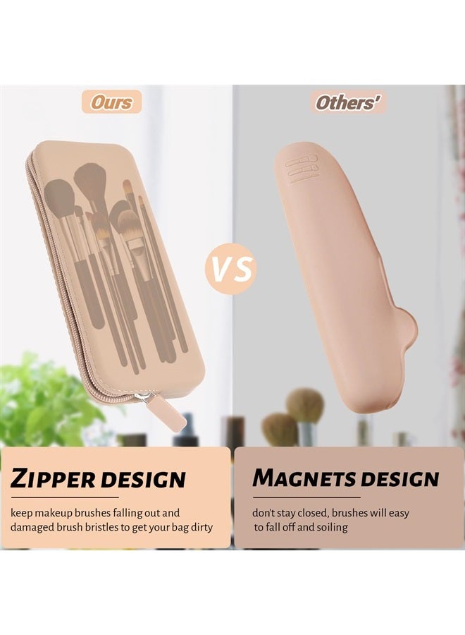 Sakolla Travel Makeup Brush Holder, Silicone Makeup Brush Bag with Zipper Closure, Makeup Brushes Organizer Case Washable Makeup Pouch Holder Case for Daily, Work, Essentials Khaki - Image 5