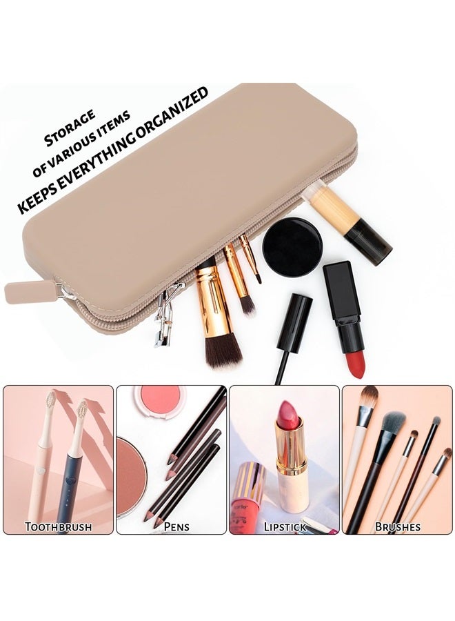 Sakolla Travel Makeup Brush Holder, Silicone Makeup Brush Bag with Zipper Closure, Makeup Brushes Organizer Case Washable Makeup Pouch Holder Case for Daily, Work, Essentials Khaki - Image 2
