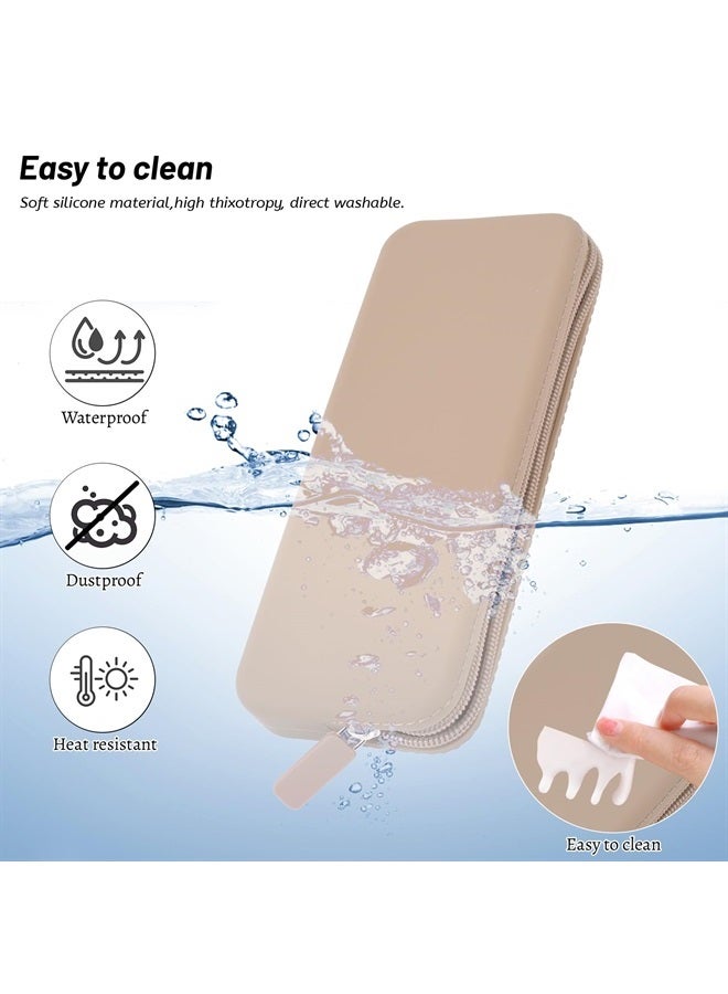 Sakolla Travel Makeup Brush Holder, Silicone Makeup Brush Bag with Zipper Closure, Makeup Brushes Organizer Case Washable Makeup Pouch Holder Case for Daily, Work, Essentials Khaki - Image 4