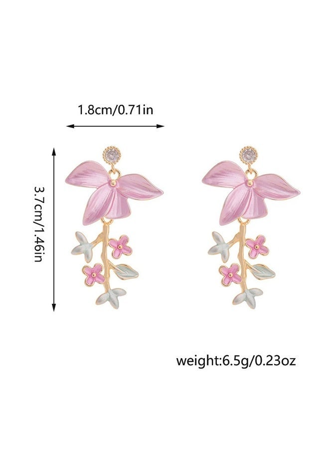 Gold Plated Women's Pink Mother of Pearl Butterfly Earrings with Small Flowers Elegant Dainty Versatile for Daily & Special Occasions - Image 5