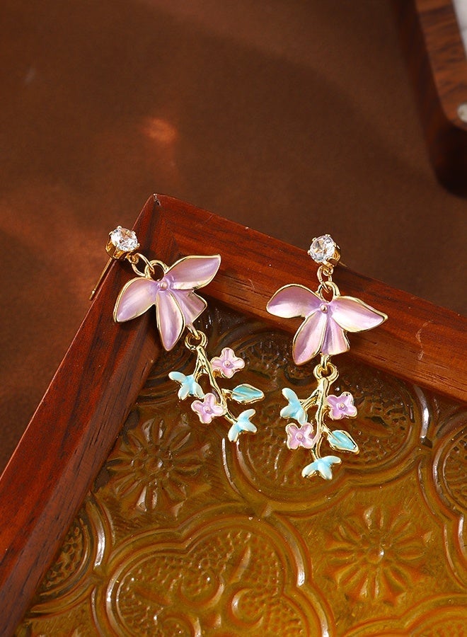 Gold Plated Women's Pink Mother of Pearl Butterfly Earrings with Small Flowers Elegant Dainty Versatile for Daily & Special Occasions - Image 4