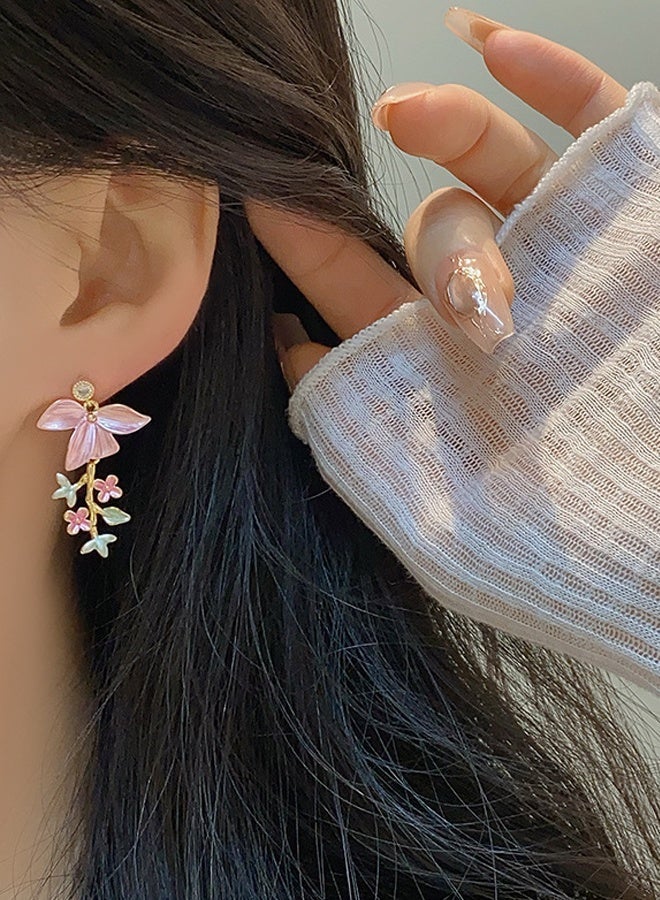 DAEVO Gold Plated Enamel Floral Branch Drop Earrings for Women - Image 2