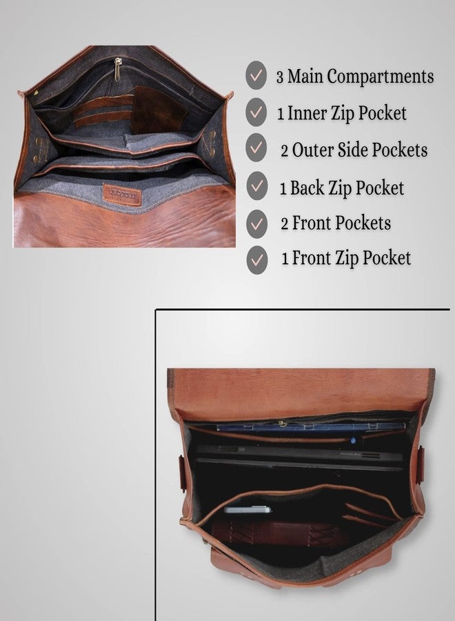 Madosh Men's Genuine Leather Laptop Side Shoulder Messenger Office Crossbody Briefcase Brown Bag - Image 2