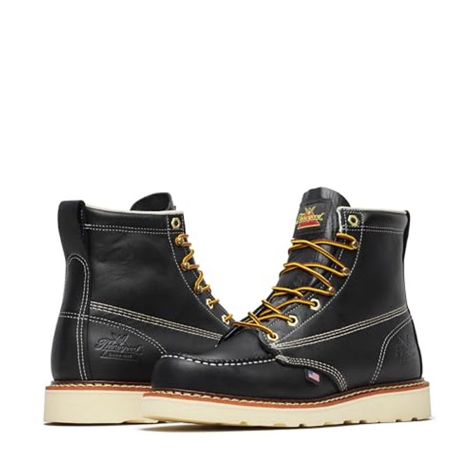 Thorogood American Heritage 6 Moc Toe Work Boots For Men Soft Toe, Premium Full-Grain Leather With Slip-Resistant Wedge Outsole And Comfort Insole; Eh Rated, Black 10 2E - Image 3
