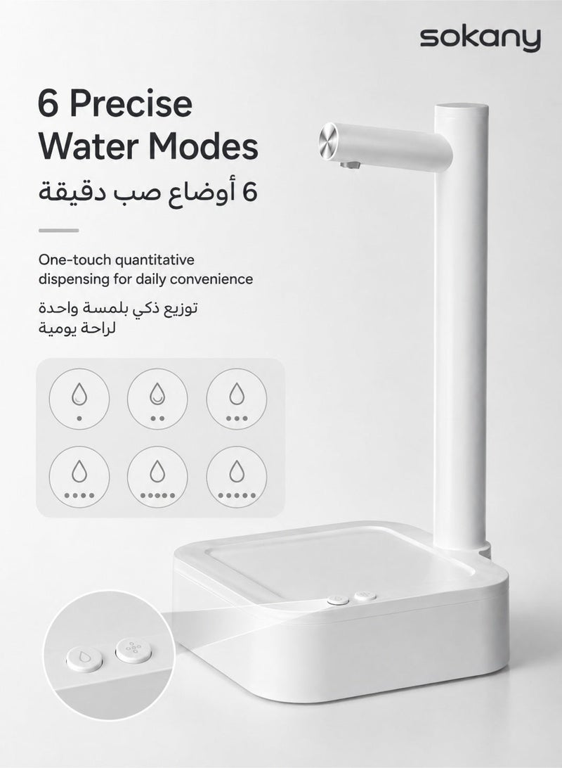سوكاني مضخة ماء محمولة USB، مضخة ماء مكتبية ذكية مع 6 أوضاع توزيع كمية محددة، مضخة لاسلكية تعمل ببطارية قابلة لإعادة الشحن للمنزل والمكتب والتخييم والأنشطة الخارجية، أبيض - Image 4