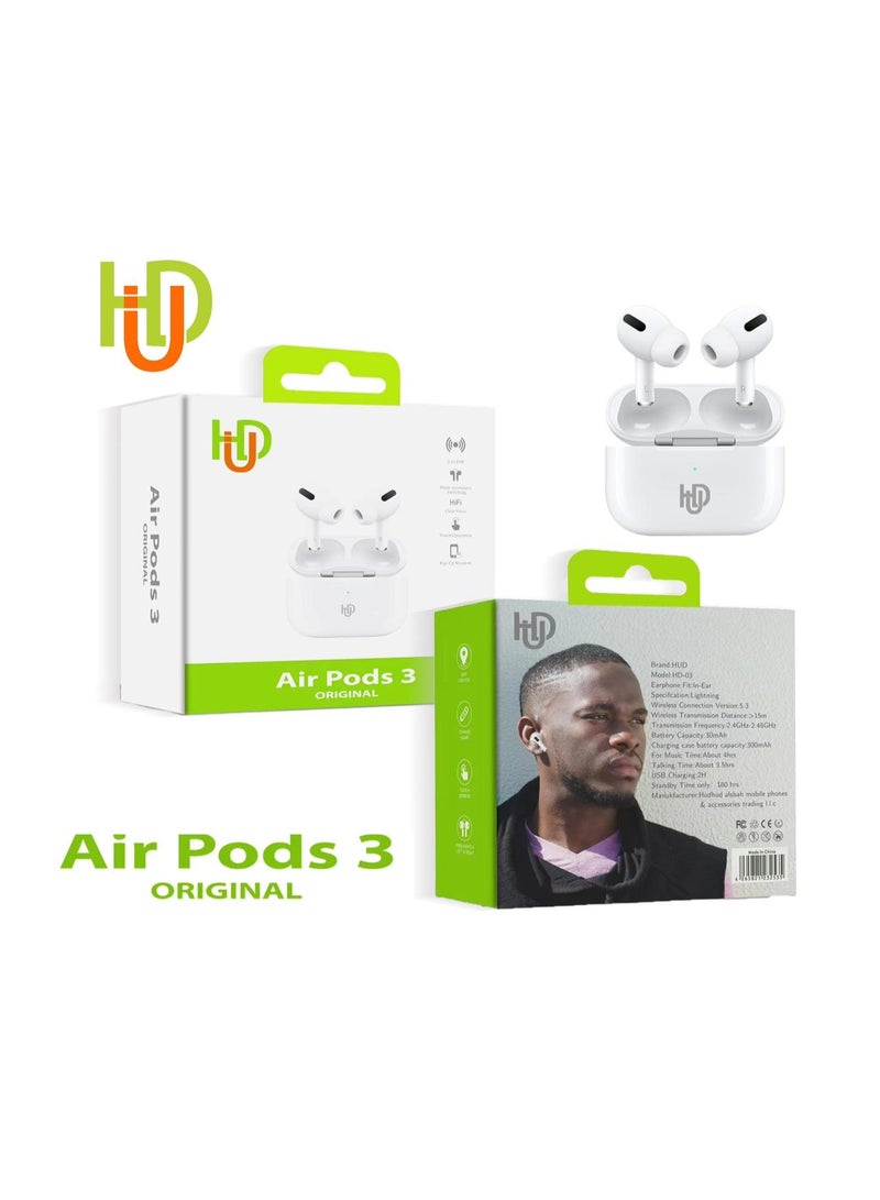 Air Pods 3 - Original Wireless Bluetooth Earbuds with HD Sound, 5hrs Talk Time, USB Charging Case, Comfortable Fit & 15m Wireless Range