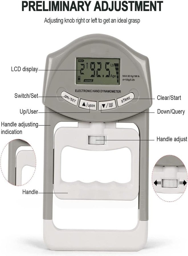 GBEX Grip Strength Tester, Hand Grip Dynamometer, Electronic Hand Grip Strength Tester Grip Strengthener Hand Exerciser Meter Digital Hand Grip Training Gauge 220 Lbs / 99 Kgs for Sports, School, Office (Digital Hand Dynamometer) - Image 3