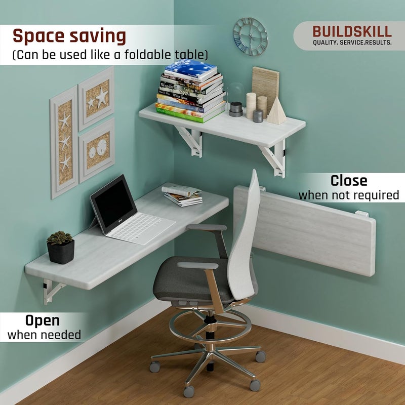 BUILDSKILL 20" Folding Shelf Bracket, 1.2mm Heavy-Duty Folding Table Bracket, Corrosion Resistant & Space-Saving Design, Brackets for Wall Shelves & Workstations, Home & Office Use (White) (Set of 2) - Image 5