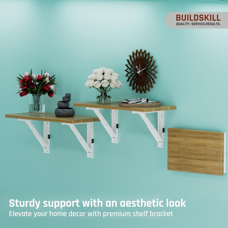 BUILDSKILL 20" Folding Shelf Bracket, 1.2mm Heavy-Duty Folding Table Bracket, Corrosion Resistant & Space-Saving Design, Brackets for Wall Shelves & Workstations, Home & Office Use (White) (Set of 2) - Image 3