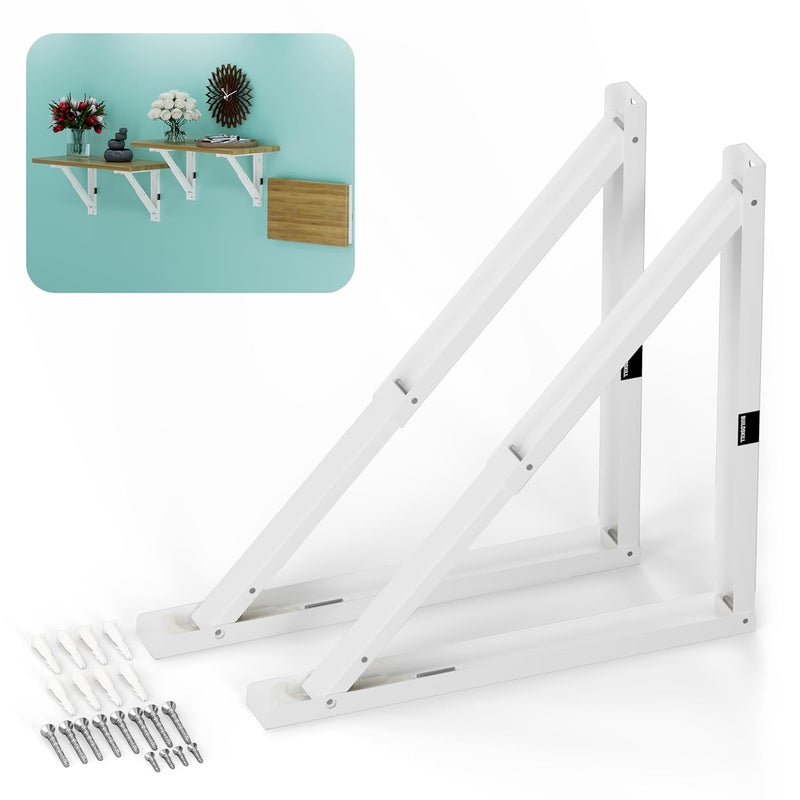 BUILDSKILL 20" Folding Shelf Bracket, 1.2mm Heavy-Duty Folding Table Bracket, Corrosion Resistant & Space-Saving Design, Brackets for Wall Shelves & Workstations, Home & Office Use (White) (Set of 2) - Image 1