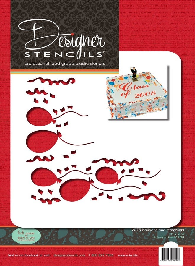 Designer Stencils C075 Balloons and Streamers Cake Stencil, Beige/semi-transparent - Image 1