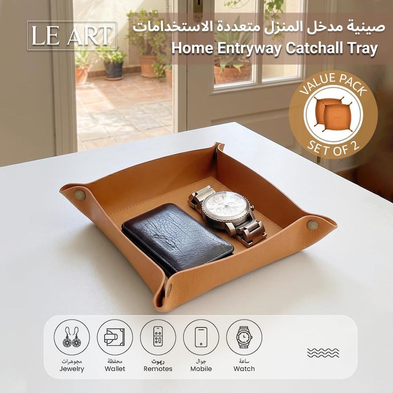 لي آرت صينية تخزين LEART - صينية صغيرة ومدمجة متعددة الاستخدامات | منظم للمكتب، بجانب السرير، مدخل المنزل | صينية تخزين للمفاتيح، العملات المعدنية، القرطاسية، المجوهرات (كراميل | مجموعة من 2) - Image 3