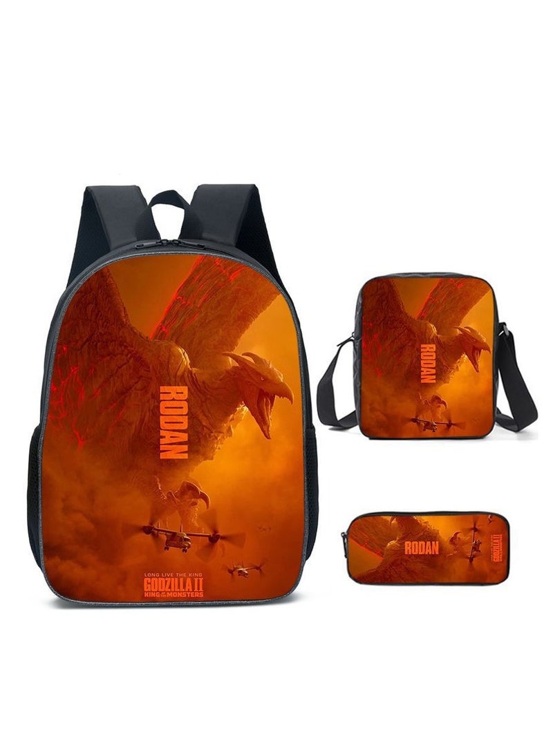Godzilla Children's leisure load reducing large capacity printed backpack for elementary school students, 3-piece set - Image 1