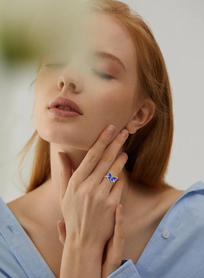 YL Butterfly Rings 925 Sterling Silver Simple Ring Created Sapphire Statement Jewelry for Women-size5 - Image 2