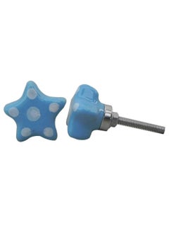 Indian-Shelf IndianShelf 2 Packs Turquoise Dotted Polka Star Ceramic Drawer Knobs for Kitchen Cabinet Hardware Door Pulls Decorative Dresser Luxurious Antique  - Image 1
