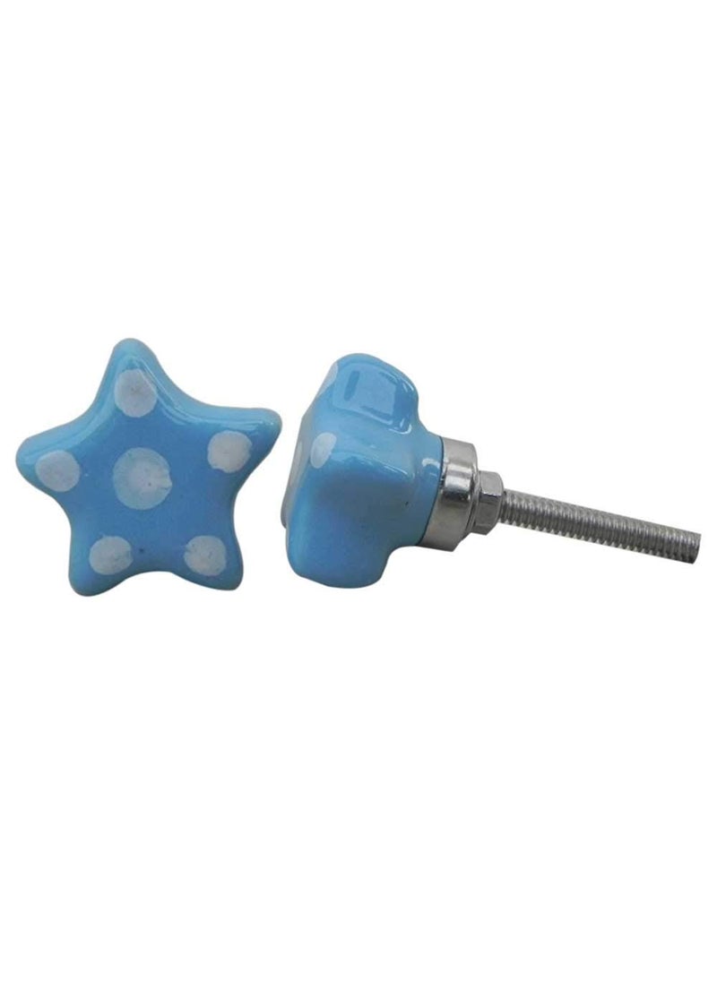 Indian-Shelf IndianShelf 2 Packs Turquoise Dotted Polka Star Ceramic Drawer Knobs for Kitchen Cabinet Hardware Door Pulls Decorative Dresser Luxurious Antique  - Image 1