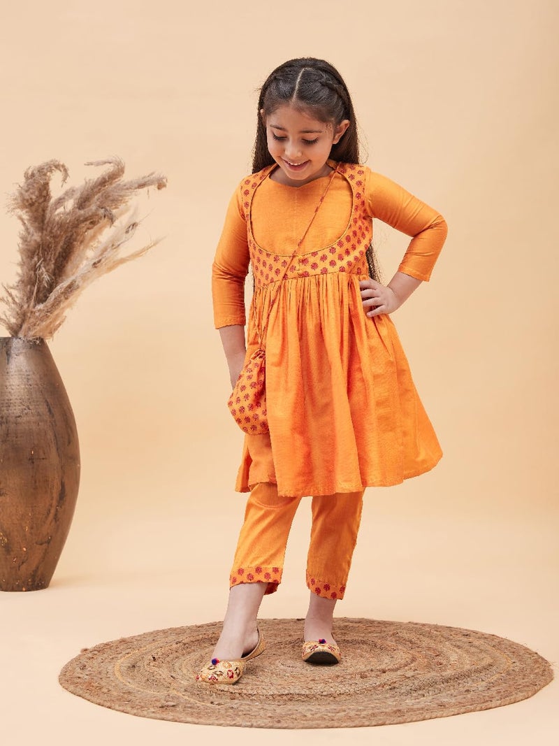 VASTRAMAY Girls’ Orange Anarkali Suit Set with Matching Bottom & Potli Bag – Elegant Ethnic Wear - Image 5
