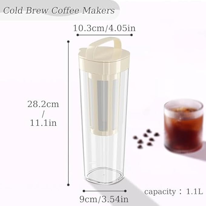 إكسفور ماكينة القهوة الباردة مع شبكة فلتر نايلون قابلة للإزالة 1100 مل PP مع مقبض علوي على طريقة يدوي ماكينة القهوة الباردة بفلتر بيج - Image 2