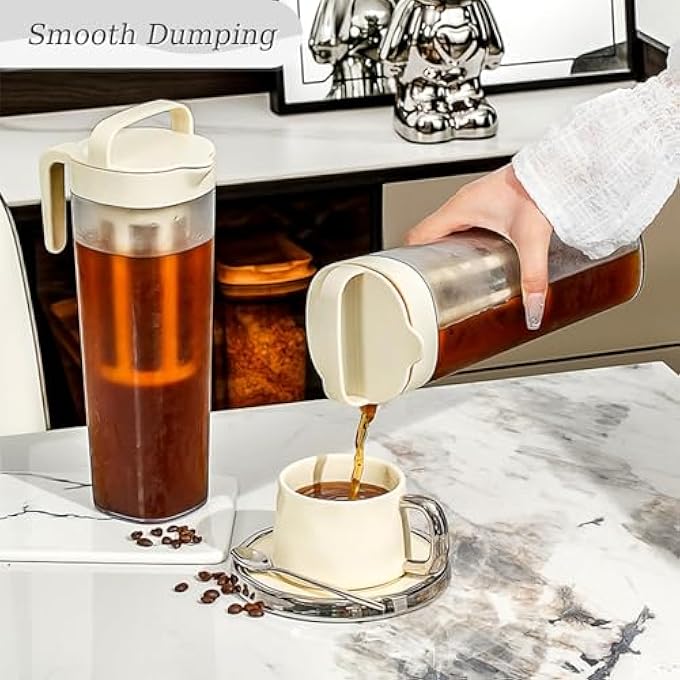 إكسفور ماكينة القهوة الباردة مع شبكة فلتر نايلون قابلة للإزالة 1100 مل PP مع مقبض علوي على طريقة يدوي ماكينة القهوة الباردة بفلتر بيج - Image 3