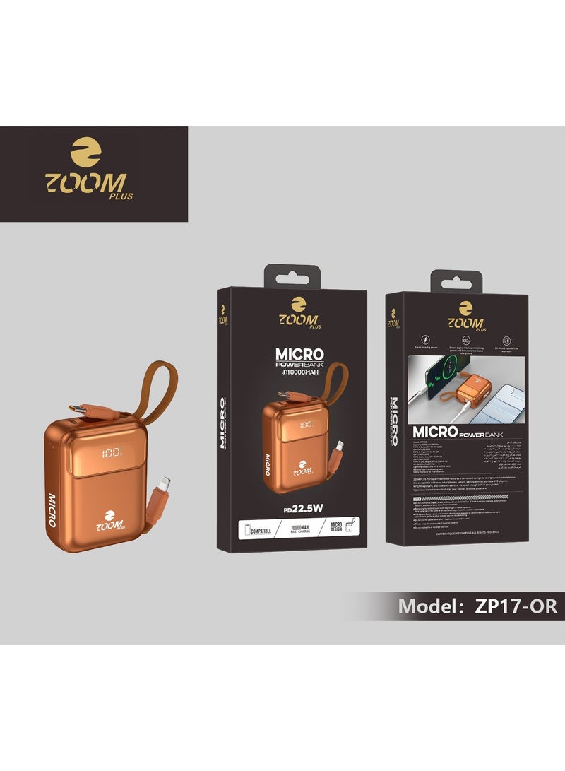 ZOOM PLUS MICRO ZP17 Power Bank 10000mAh | 22.5W PD Fast Charging | Built-in Dual Cables | Digital Display | Ultra-Compact Portable Power Bank - Image 5