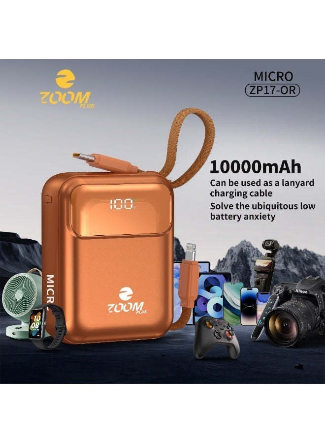 ZOOM PLUS MICRO ZP17 Power Bank 10000mAh | 22.5W PD Fast Charging | Built-in Dual Cables | Digital Display | Ultra-Compact Portable Power Bank - Image 1