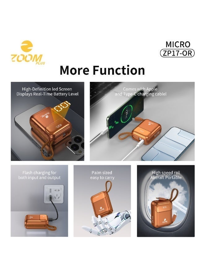 ZOOM PLUS MICRO ZP17 Power Bank 10000mAh | 22.5W PD Fast Charging | Built-in Dual Cables | Digital Display | Ultra-Compact Portable Power Bank - Image 4