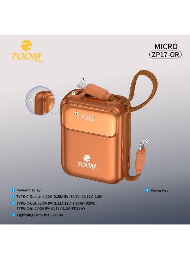 ZOOM PLUS MICRO ZP17 Power Bank 10000mAh | 22.5W PD Fast Charging | Built-in Dual Cables | Digital Display | Ultra-Compact Portable Power Bank - Image 2