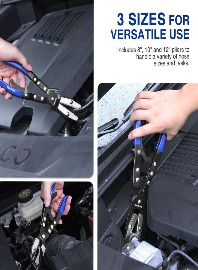 WORKPRO 3-Piece Ratcheting Hose Pinch Off Pliers Set, 8", 10", 12" Locking Hose Pinch Pliers Set with Storage Bag - for Radiator, Coolant, Automotive, Fuel Lines - Image 4