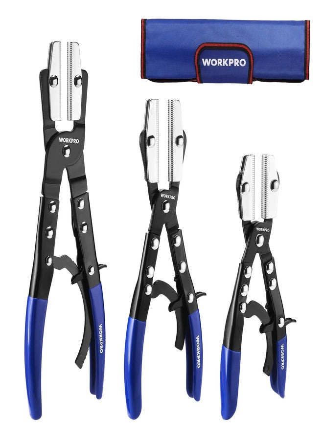 WORKPRO 3-Piece Ratcheting Hose Pinch Off Pliers Set, 8", 10", 12" Locking Hose Pinch Pliers Set with Storage Bag - for Radiator, Coolant, Automotive, Fuel Lines - Image 1