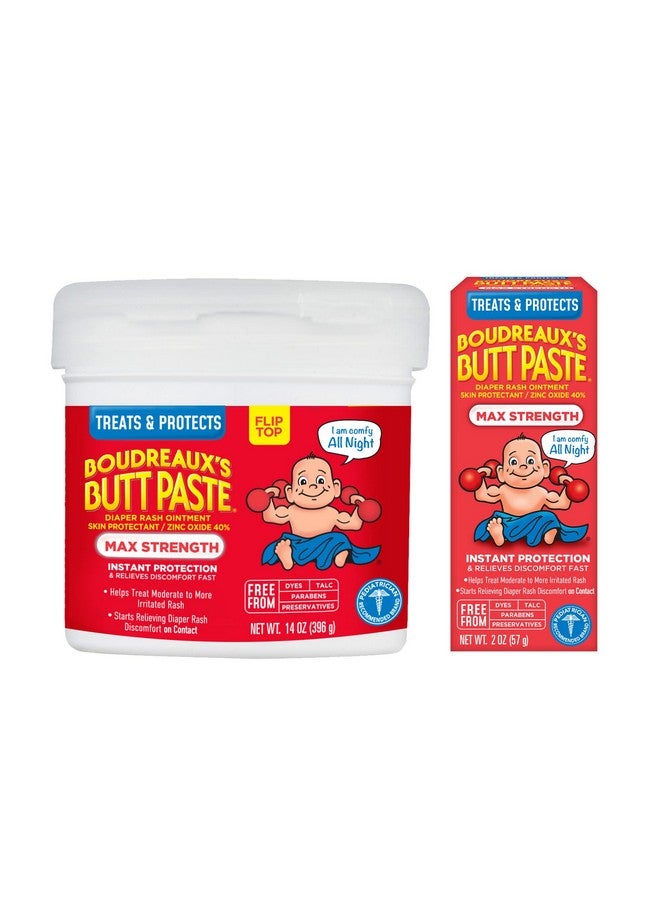 Boudreaux's Butt Paste Diaper Rash Ointment | Maximum Strength | 14 Ounce And 2 Ounce, Combo 1 - Image 1