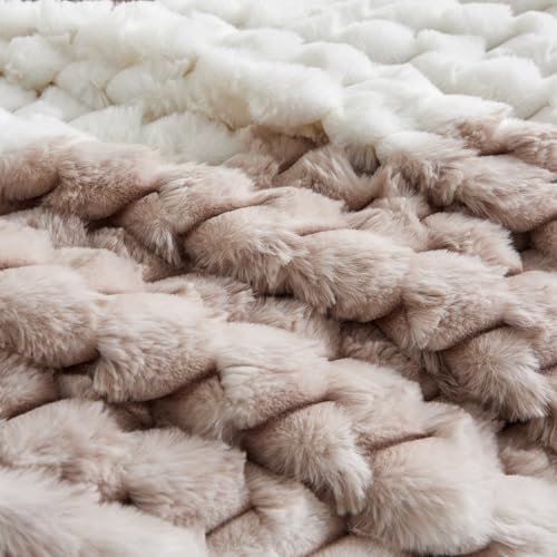 Petrichor Fluffy Queen Comforter Set - Taupe and White Striped Faux Fur Blanket for Queen Bed, Ultra-Soft Warm Bedding for Winter & Fall, Cozy 3 Piece Bed Set (1 Comforter & 2 Pillowcases) - Image 4
