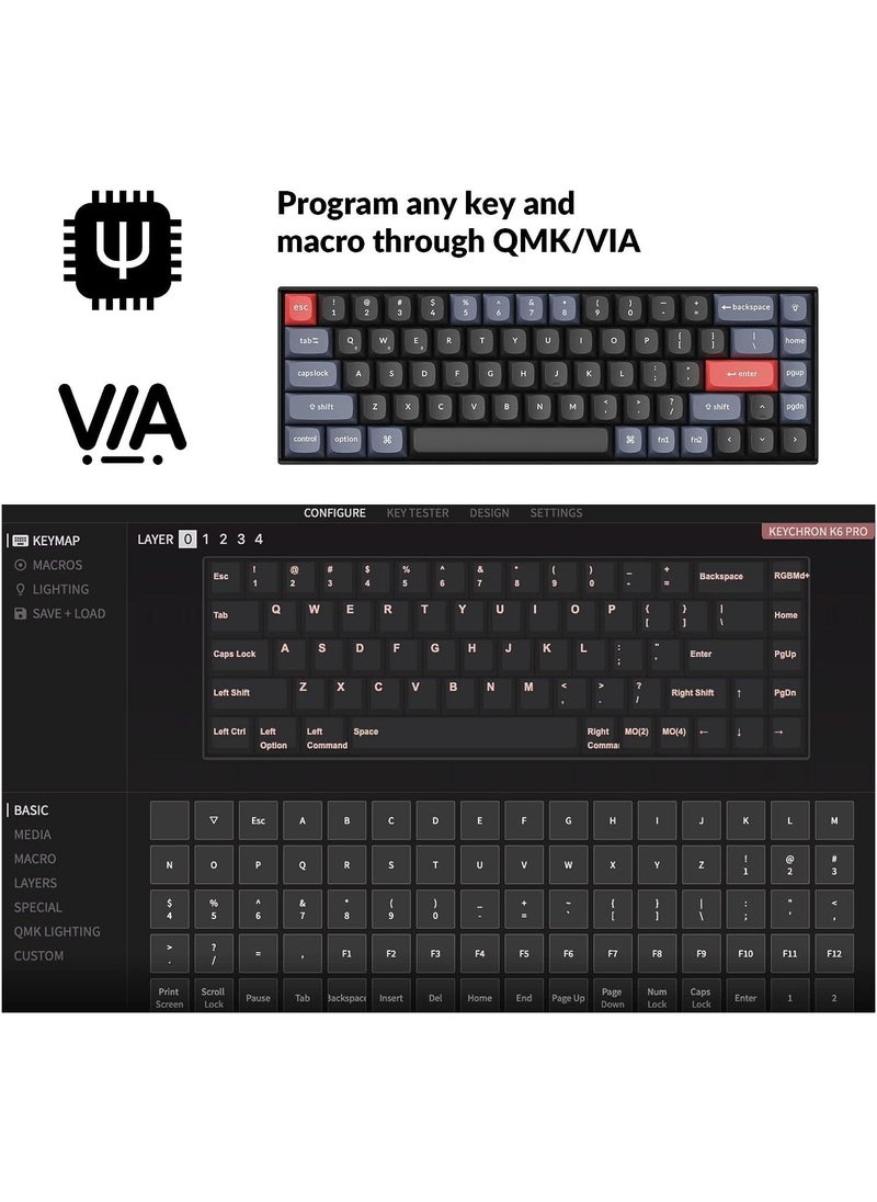 Keychron - K6 Pro Wireless Custom Mechanical Keyboard, QMK/VIA Programmable Macro, Hot-Swappable Keychron K Pro Brown Switch Keyboard, 65% Layout RGB Backlit Office Keyboard for Mac Windows Linux - Image 1
