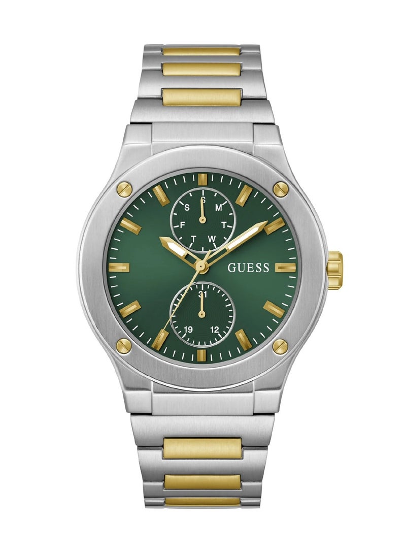 GUESS ساعة جيت للرجال بقرص أخضر من الكوارتز التناظري من الفولاذ المقاوم للصدأ GW0795G1 - 45 مم - Image 1