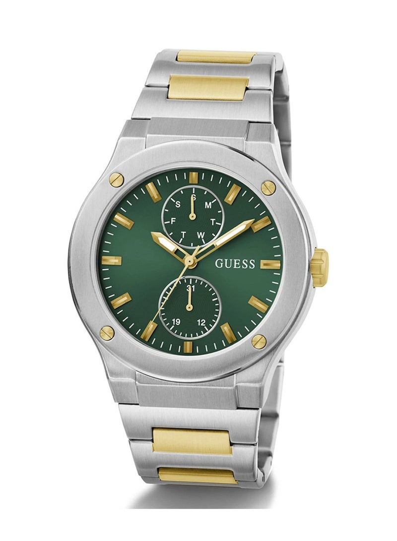 GUESS ساعة جيت للرجال بقرص أخضر من الكوارتز التناظري من الفولاذ المقاوم للصدأ GW0795G1 - 45 مم - Image 5