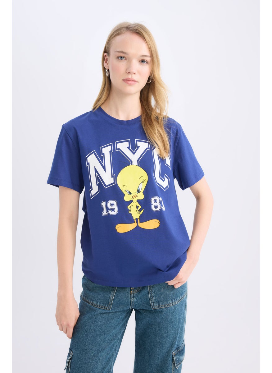 DeFacto Woman Regular Fit Looney Tunes Licensed Printed Short Sleeve T-Shirt  - Image 1