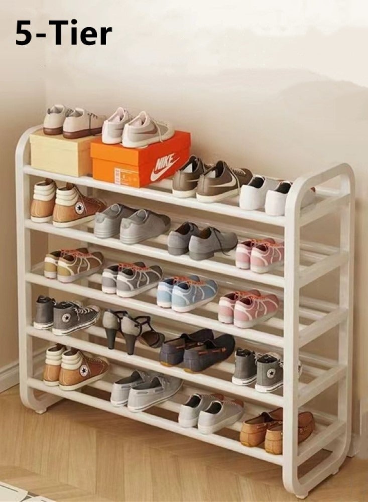 كوتيس 5-طبقات بسيطة رف الأحذية الجمعية الأحذية الرف تخزين المنظم الفولاذ المقاوم للصدأ الأبيض 60x23x73 سم - Image 1